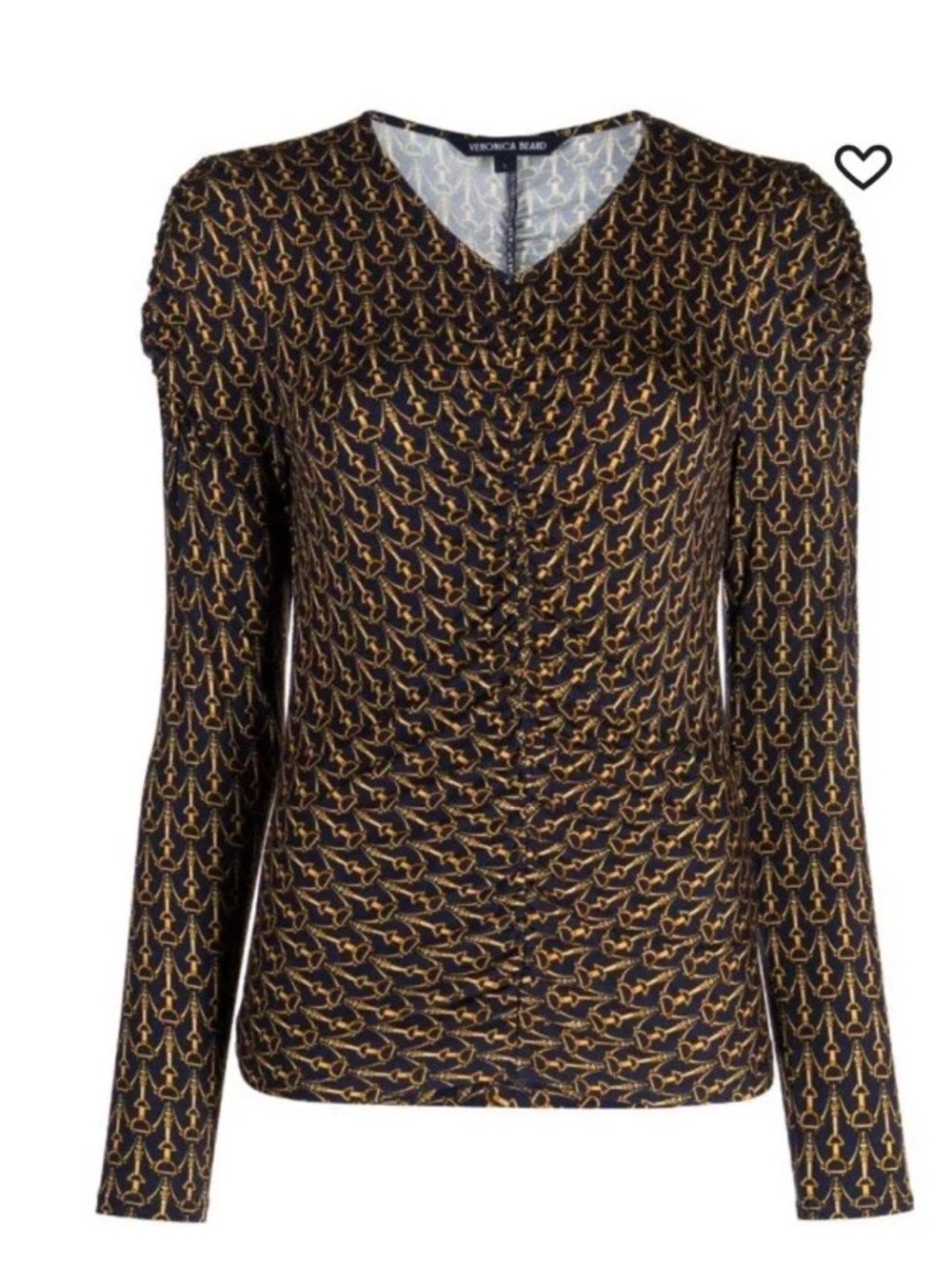Veronica Beard Neeta horse bit navy stretch cotton long sleeve top Large‎